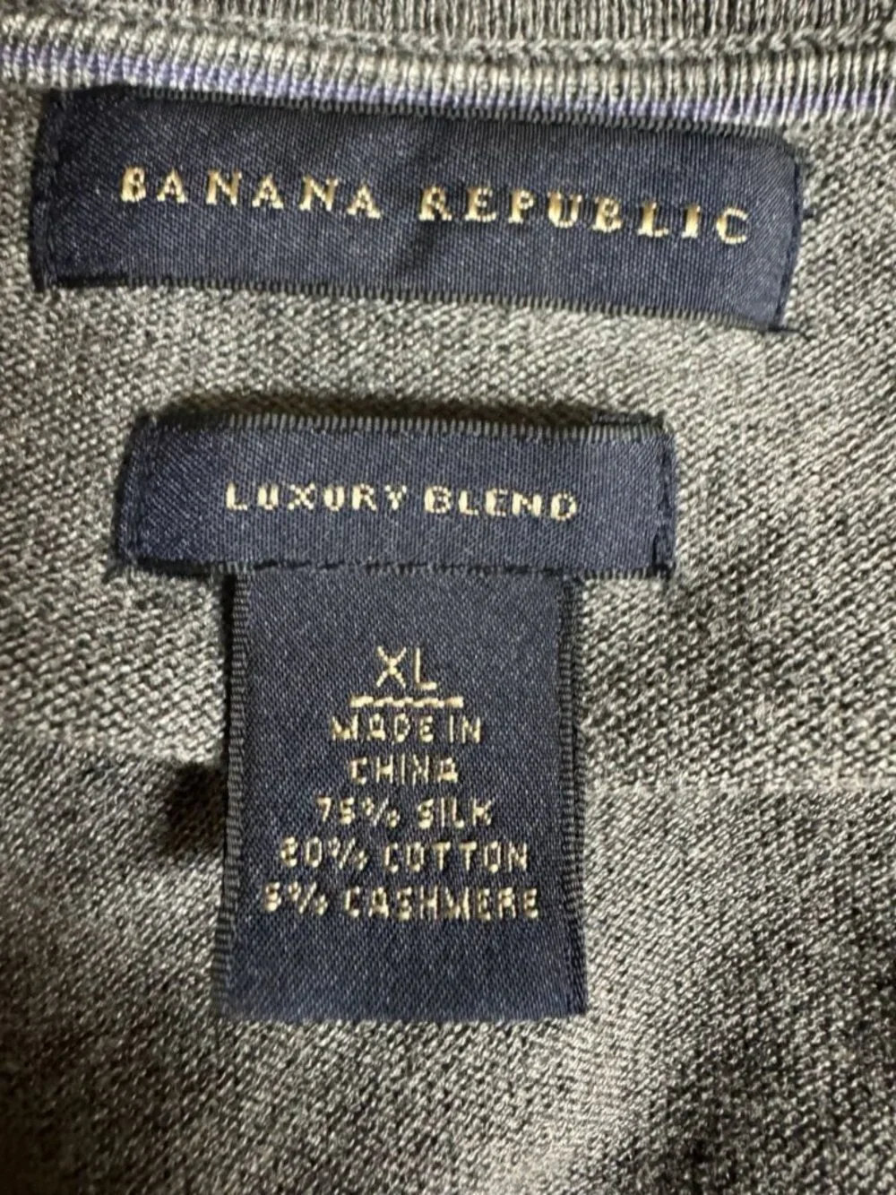 Banana Republic Luxury Blend V-Neck Sweater Men’s XL Gray Silk Cashmere